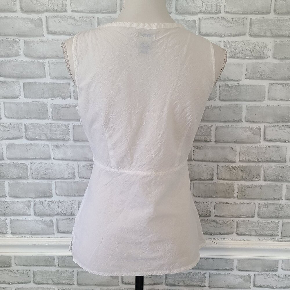 Anthropologie Odille White Pleated Cotton Top Sleeveless Cottage Romantic 8 - Picture 3 of 7